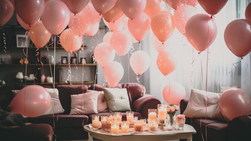 ピンク色のバルーンとキャンドルで彩るパーティー装飾