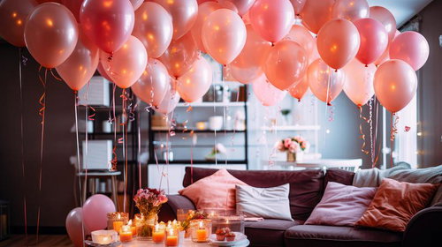 ライトアップされたバルーンで彩るリビングのパーティー演出