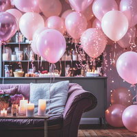 ピンクのバルーンで彩るバースデイパーティー装飾の写真