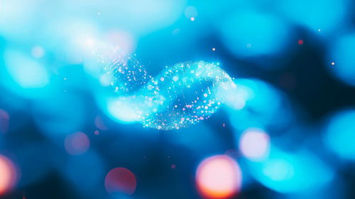 青く光るらせん状のDNA二重螺旋構造と粒子光の遺伝子