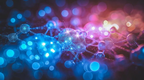 電気信号が走るシナプス風の神経細胞とDNA構造