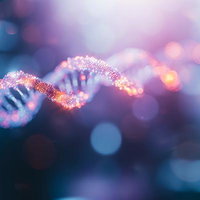 光る螺旋が輝くDNA風の染色体構造、科学的な発光粒子の写真
