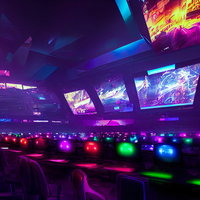 大型モニターが設営されたサイバーパンク風eスポーツ会場の写真