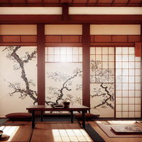 障子から和室へ差し込む温かい日の光と畳の空間の写真