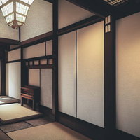 アジアンテイストの古民家風座敷、伝統的な和室空間の写真