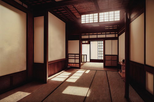 障子からの明かりに照らされる和室
