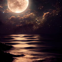 さざ波に揺れる満月の月明りと水面の反射が織りなす夜景の写真