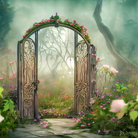 花に彩られた妖精の門 ファンタジー庭園の魔法の出入口の写真