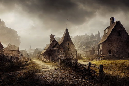 歪な家が建ち並ぶ廃村