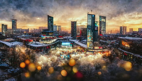 歓喜であふれるフェス感の街並みとビル群のライトアップ