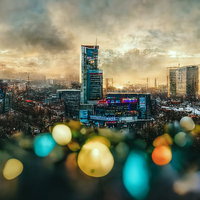 歓喜であふれるライトアップされた都市部の夜景の写真