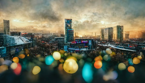 歓喜であふれるライトアップされた都市部の夜景