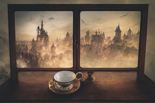 古城を眺めながらのファンタジー風ティータイム