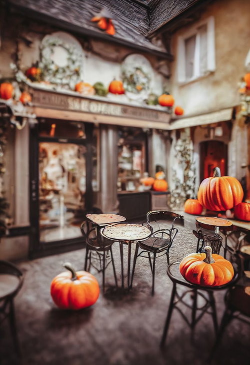 ジャックランタンがカフェの店内に並ぶハロウィン