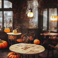 ハロウィン装飾で店内に蔓延るかぼちゃとジャックオランタンの写真