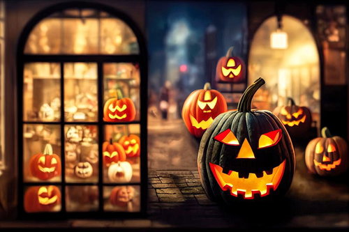 オレンジ色に光るジャックランタンが徘徊する夜道