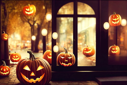 窓辺に並ぶジャックランタンが仲間を連れてきた
