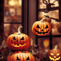 笑みを浮かべるハロウィンかぼちゃのジャックランタンの写真