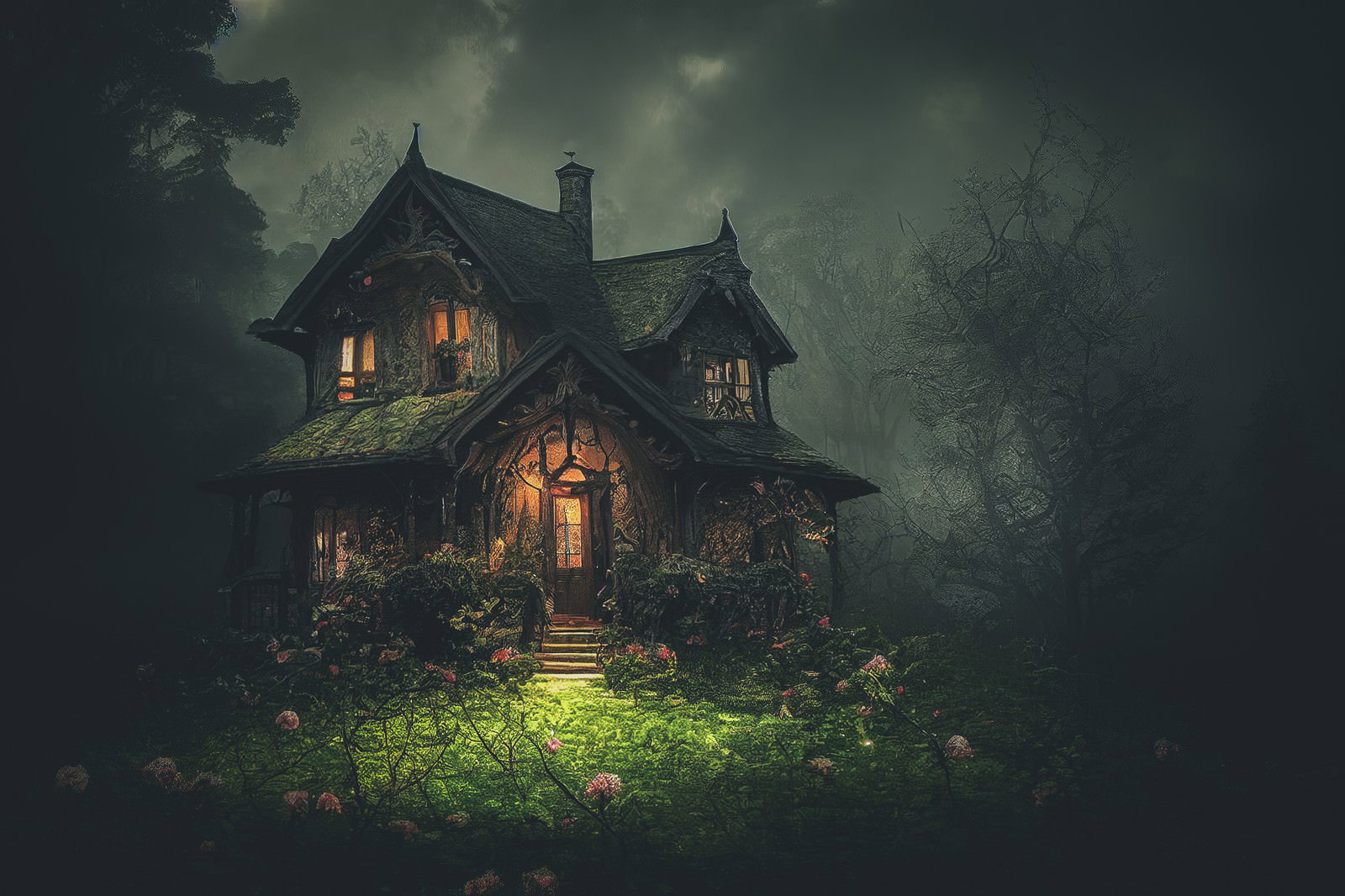 霧の森に建つ魔女の古い小屋
