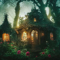 魔法薬を作ってそうな森の奥の小屋｜ファンタジー背景の写真