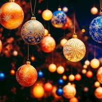 ライトアップされたクリスマスのデコレーションボールのAI画像