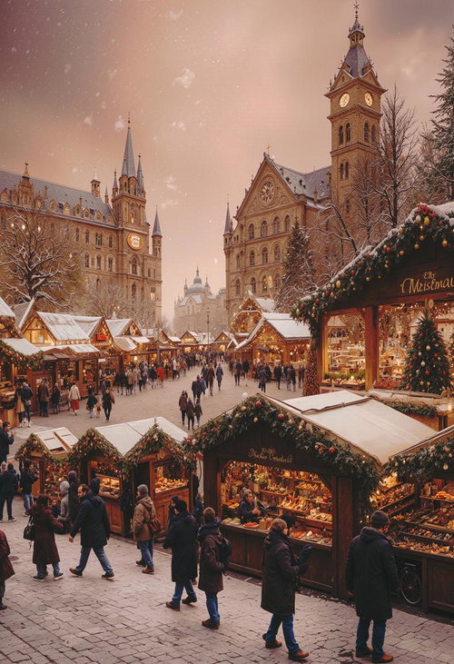 どこまでも続くクリスマスショップの雪景色