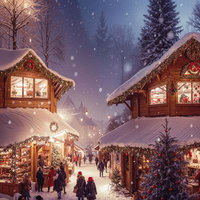 クリスマスショップを巡る観光客の写真