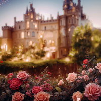 散りばめられたネオンのイルミネーションと薔薇の花の写真