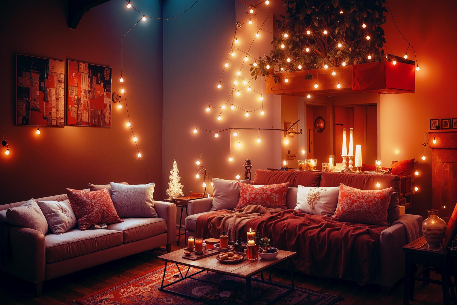 暖炉とソファで過ごすクリスマス風リビング