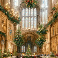 ゴシック建築の大聖堂で祝うクリスマス晩餐会の写真