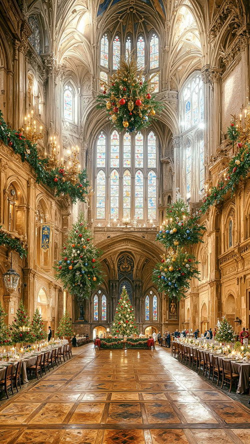 ゴシック建築の大聖堂で祝うクリスマス晩餐会