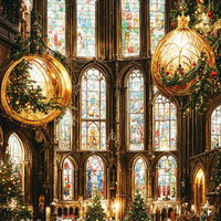 聖堂で開かれるクリスマス晩餐会 豪華な装飾とテーブルセッティングの写真