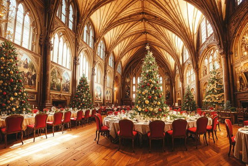 ゴシック風大聖堂でのクリスマスディナー会場