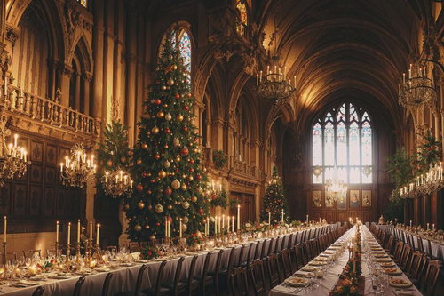 高貴な雰囲気の大聖堂風ホールで営まれるクリスマスディナー