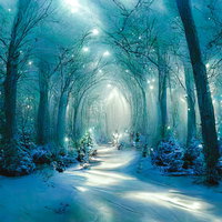 月明りが零れ落ちる雪道のトンネル〜静寂の冬の森の写真