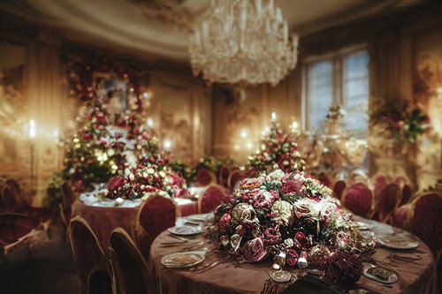 赤い薔薇を主役にしたテーブルコーディネートと装花