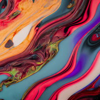 マーブル状の模様が流動する抽象表現、ネオンカラーの液体アートの写真