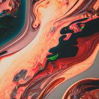 水面に浮かぶネオンカラーのマーブル柄インクの写真