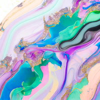 金箔が輝く重なり合う色の流動模様・マーブリング抽象テクスチャーの写真