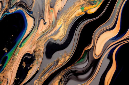 マーブル状に混ざり合う絵具と金箔のテクスチャー