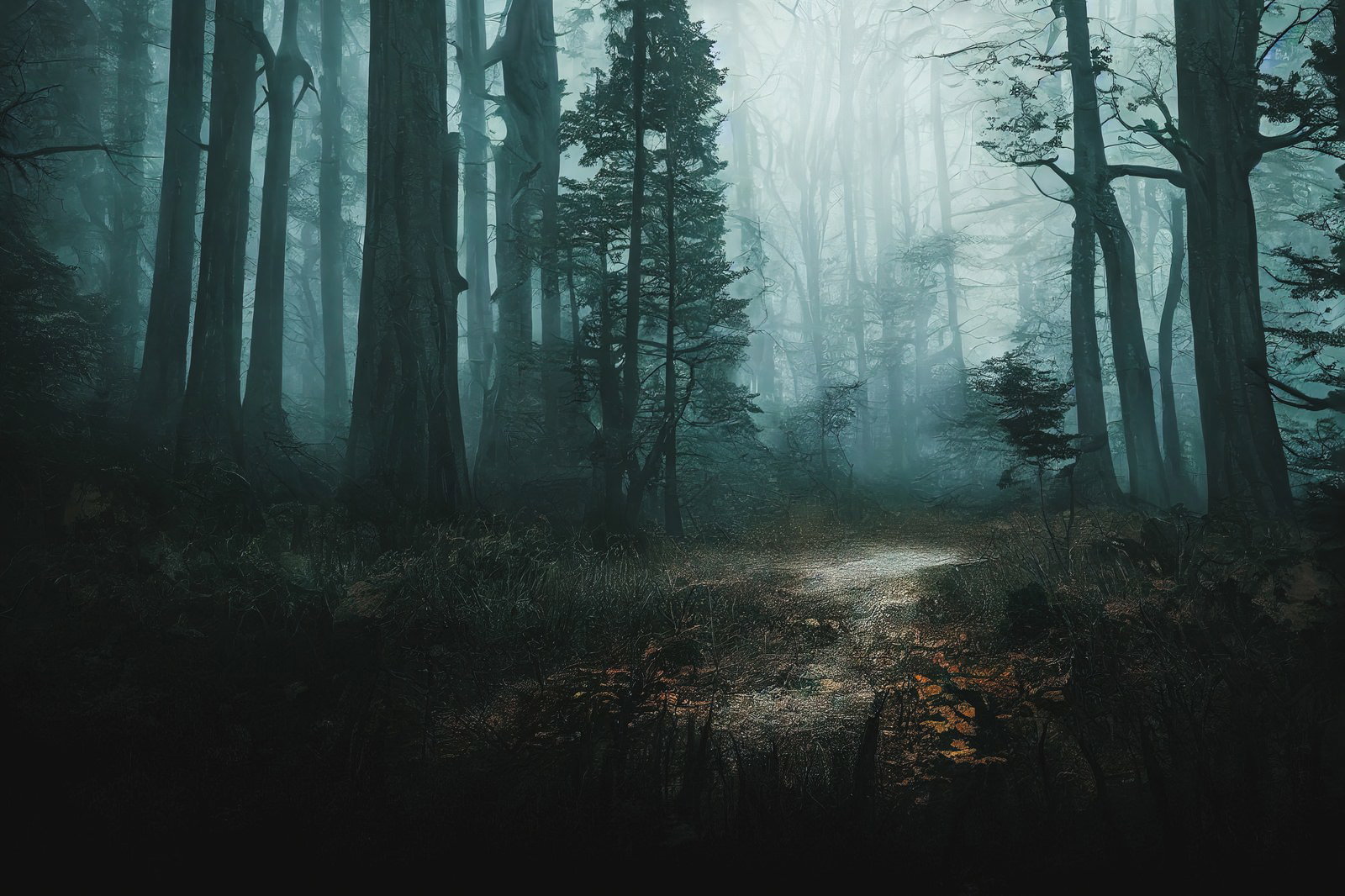 霧が立ち込める杉林に囲まれた視界不良の山道