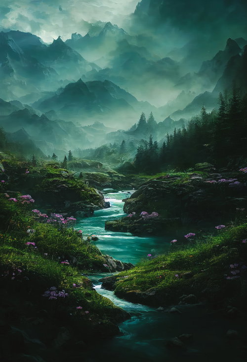 川と渓谷が織りなす緑深い山々の自然風景と渓流美