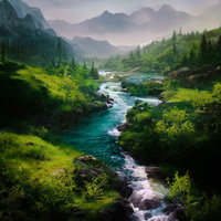 山間を流れる青い渓流の写真