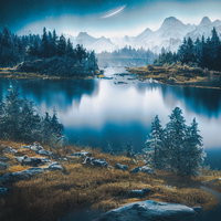 湖畔からの眺める湖面の静寂の写真