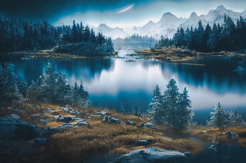 湖畔からの眺める湖面の静寂