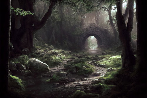 苔むした岩の散在する足元の悪いトンネルへと向かう小道