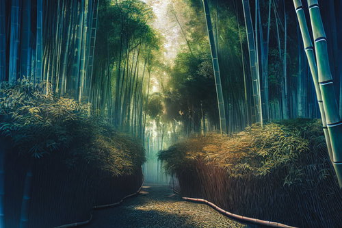 竹林の小道と木漏れ日（春の和風風景）