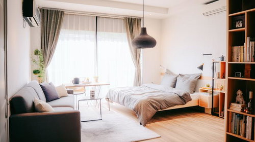 朝日が差し込むベッドルーム（一人暮らし）