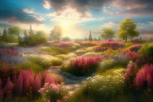 朝の息吹：草原で迎える朝日の新しい日の始まり