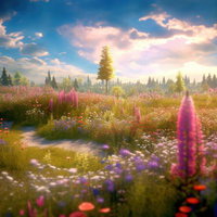 ハイキングコース沿いに群生する野草と散歩道の写真